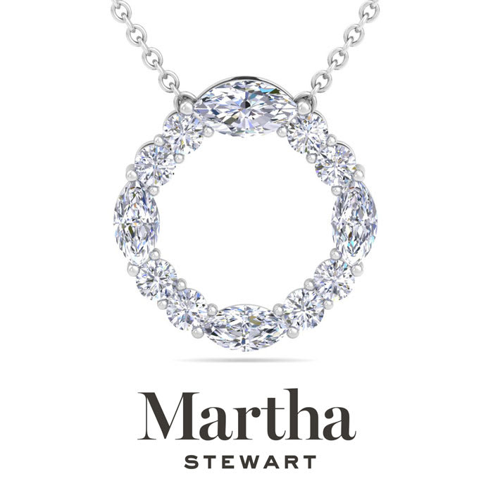 Martha Stewart 4 Carat Lab Grown Diamond Marquise and Round Circle Necklace In 14K White Gold