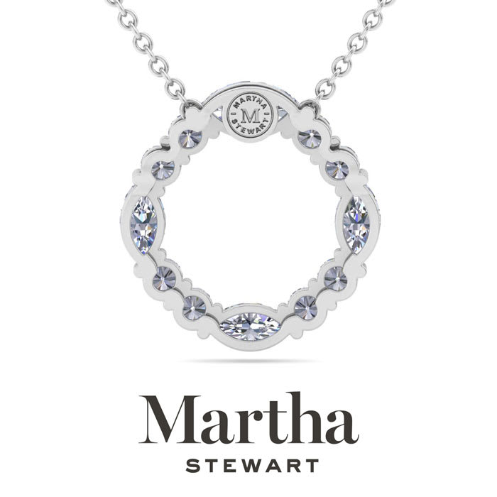 Martha Stewart 4 Carat Lab Grown Diamond Marquise and Round Circle Necklace In 14K White Gold