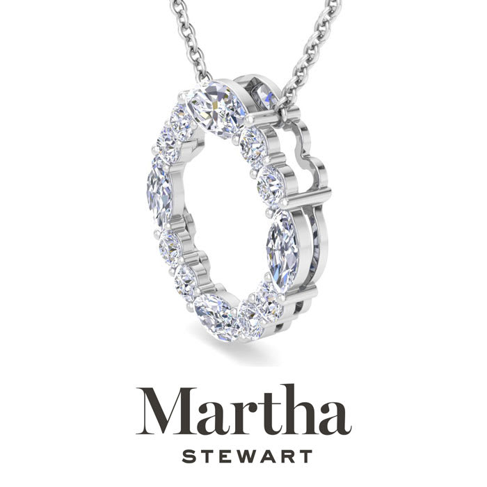 Martha Stewart 4 Carat Lab Grown Diamond Marquise and Round Circle Necklace In 14K White Gold
