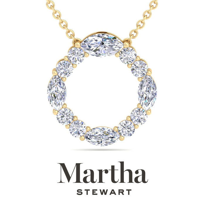 Martha Stewart 4 Carat Lab Grown Diamond Marquise and Round Circle Necklace In 14K Yellow Gold