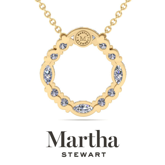 Martha Stewart 4 Carat Lab Grown Diamond Marquise and Round Circle Necklace In 14K Yellow Gold