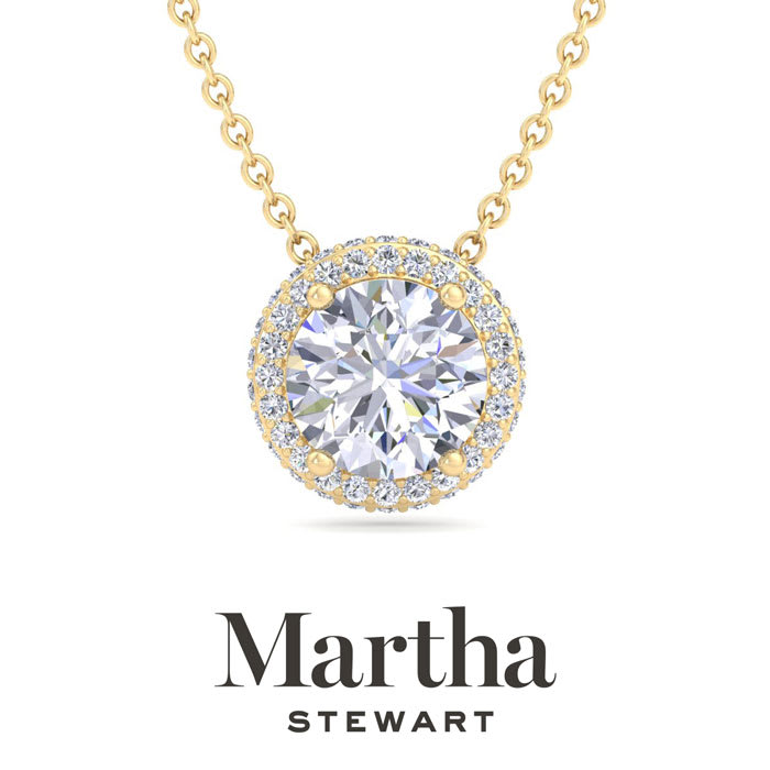 Martha Stewart 2 1/4 Carat Lab Grown Diamond Halo Necklace In 14K Yellow Gold