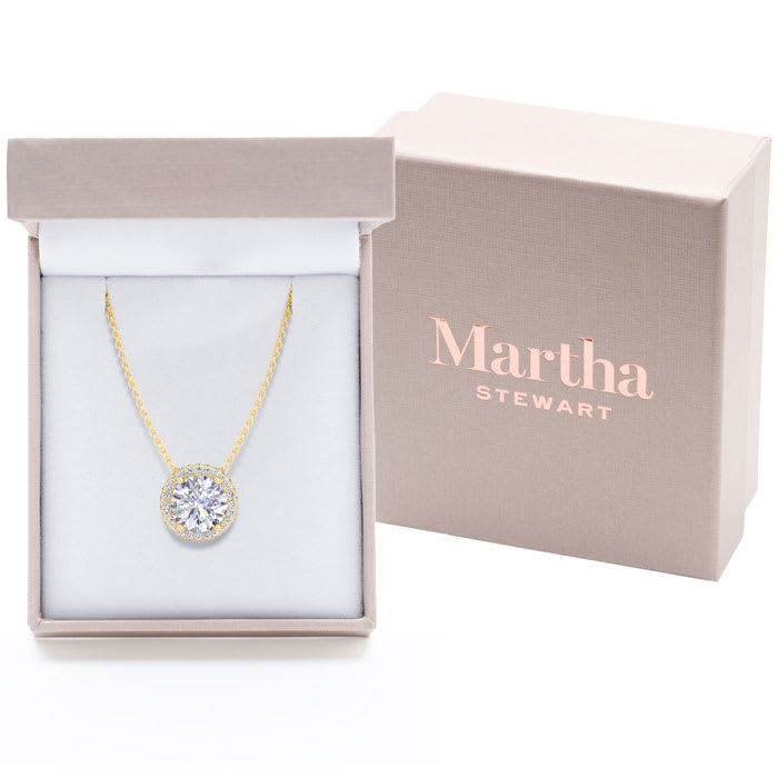 Martha Stewart 2 1/4 Carat Lab Grown Diamond Halo Necklace In 14K Yellow Gold