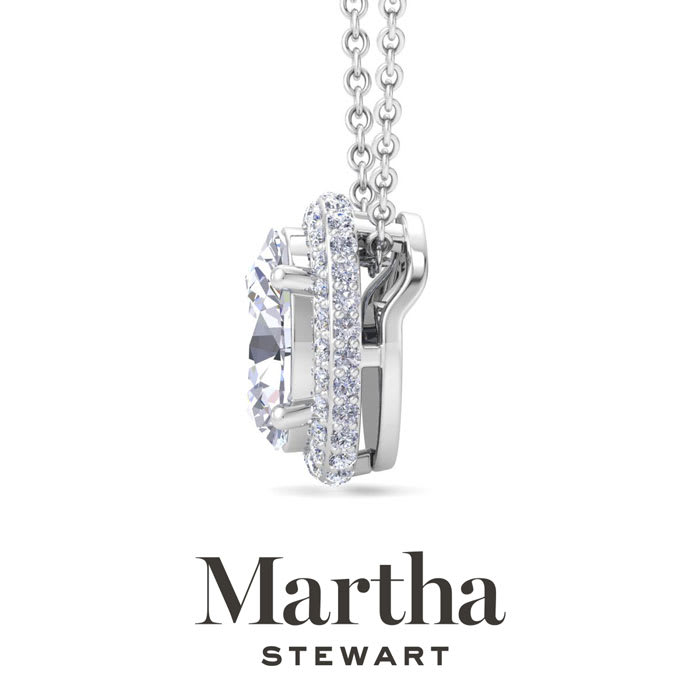 Martha Stewart 2 1/4 Carat Oval Shape Lab Grown Diamond Halo Necklace In 14K White Gold