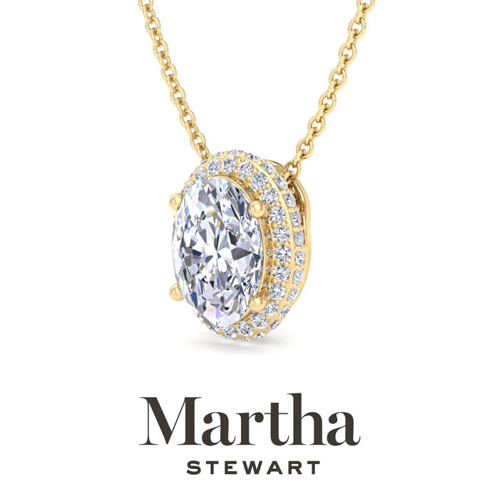 Martha Stewart 2 1/4 Carat Oval Shape Lab Grown Diamond Halo Necklace In 14K Yellow Gold