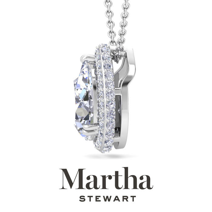 Martha Stewart 2 1/4 Carat Pear Shape Lab Grown Diamond Halo Necklace In 14K White Gold