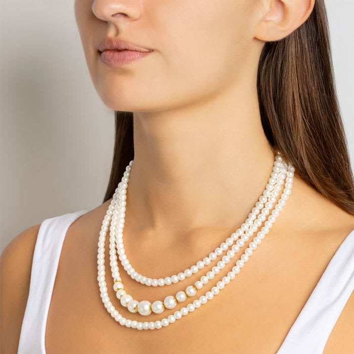 Martha Stewart Traditional Three Strand Pearl Necklace In Gold