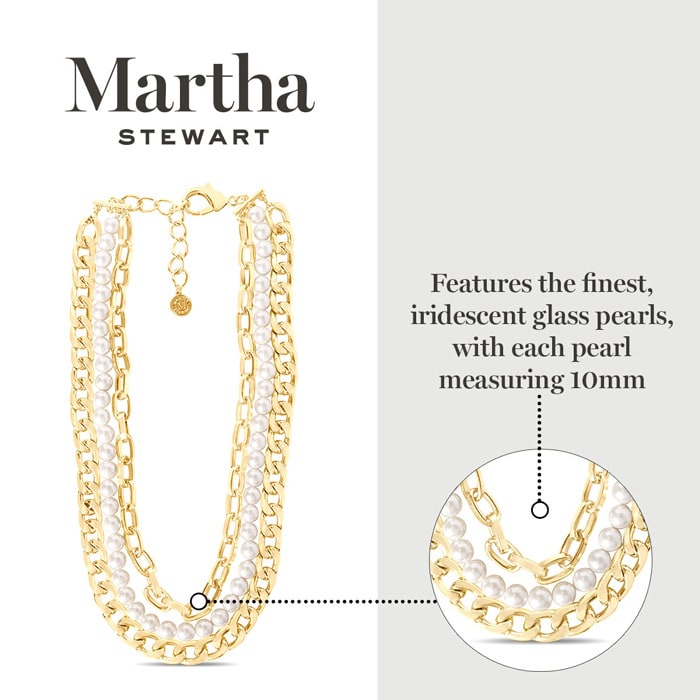 Martha Stewart Three Strand Pearl and Chain Necklace In Gold