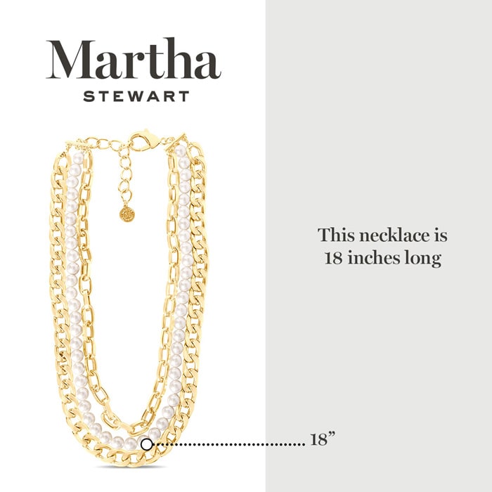Martha Stewart Three Strand Pearl and Chain Necklace In Gold
