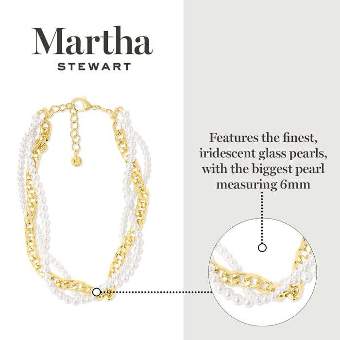 Martha Stewart Three Twisted Strand Pearl and Chain Necklace In Gold, Long