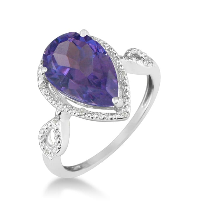 3 1/2ct Pear Shaped Amethyst and Diamond Ring in 10k White Gold