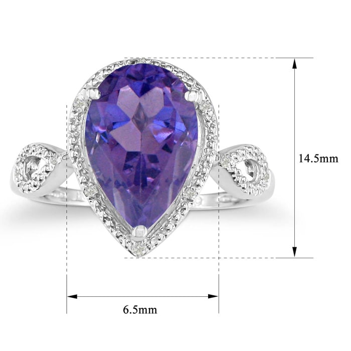 3 1/2ct Pear Shaped Amethyst and Diamond Ring in 10k White Gold