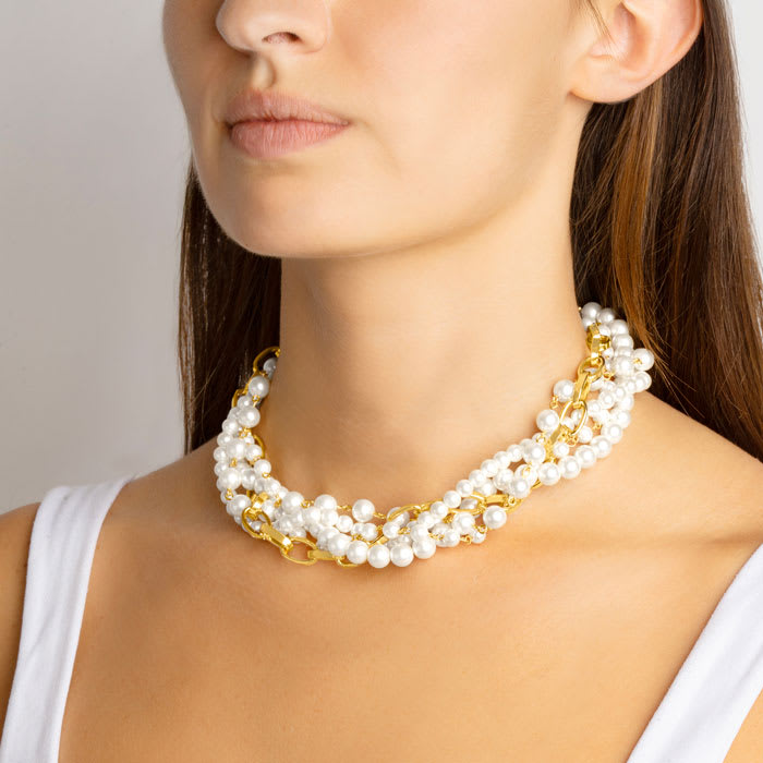 Martha Stewart Five Twisted Strand Pearl and Chain Necklace In Gold