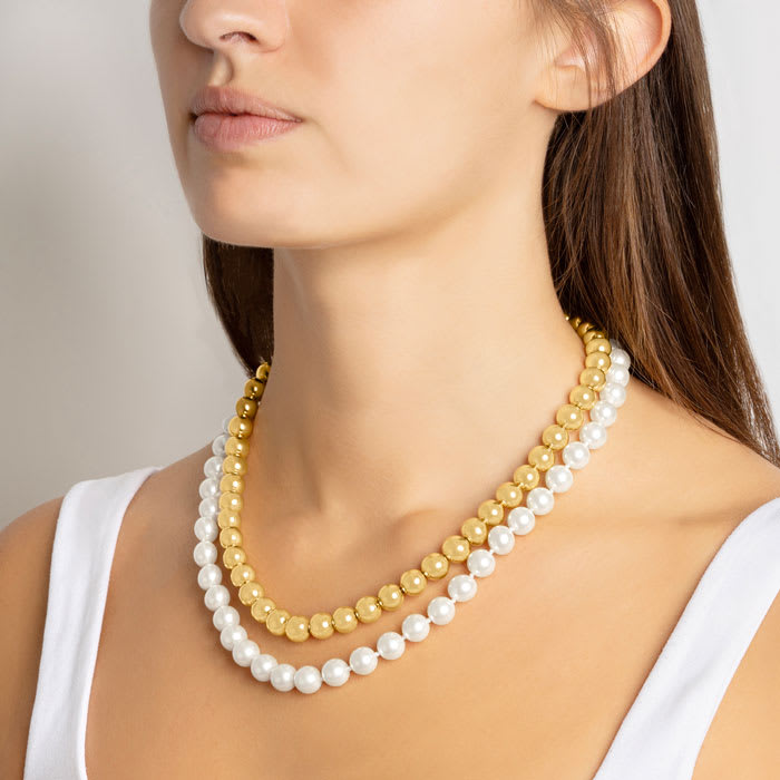 Martha Stewart Pearl and Gold Ball Necklace In Gold