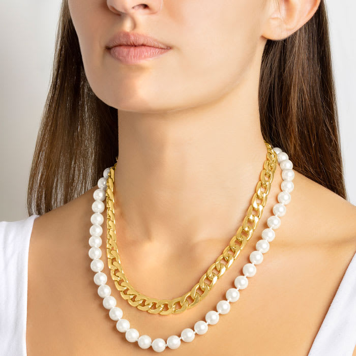 Martha Stewart Pearl and Curb Chain Necklace In Gold, 16 Inches