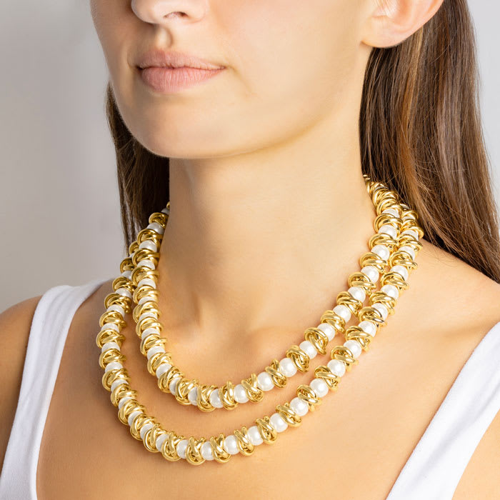 Martha Stewart Elegant Two Strand Gold and Pearl Necklace, 18 Inches