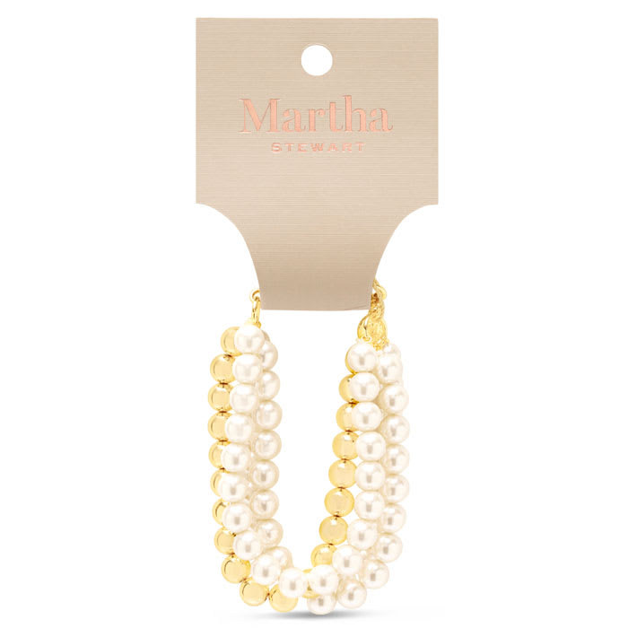 Martha Stewart Four Strand Pearl and Gold Ball Bracelet, 7 Inches