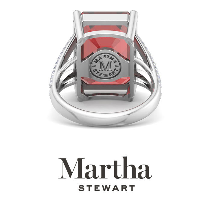 Martha Stewart 10 1/4 Carat Emerald Cut Garnet and Lab Grown Diamond Ring In Sterling Silver