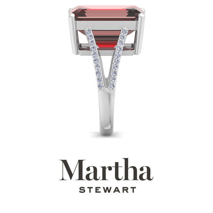 Martha Stewart 10 1/4 Carat Emerald Cut Garnet and Lab Grown Diamond Ring In Sterling Silver