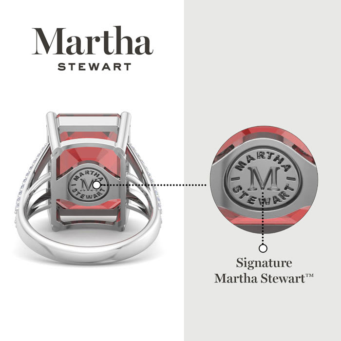 Martha Stewart 10 1/4 Carat Emerald Cut Garnet and Lab Grown Diamond Ring In Sterling Silver