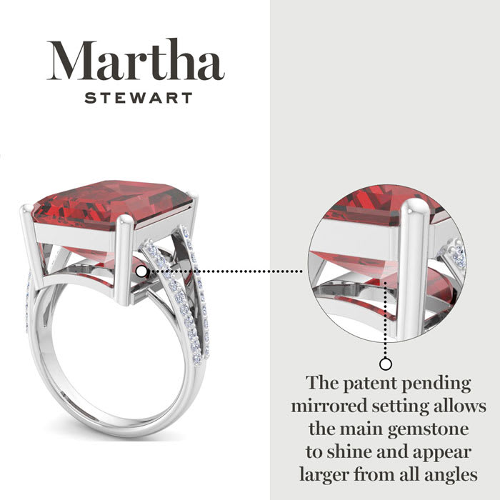 Martha Stewart 10 1/4 Carat Emerald Cut Garnet and Lab Grown Diamond Ring In Sterling Silver