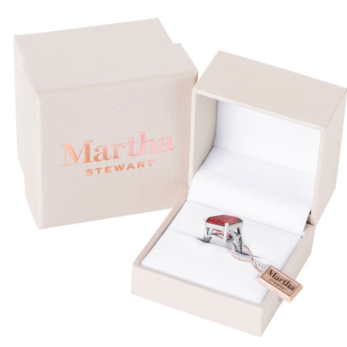 Martha Stewart 10 1/4 Carat Emerald Cut Garnet and Lab Grown Diamond Ring In Sterling Silver