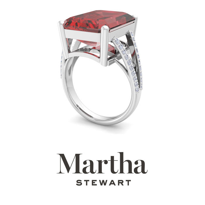 Martha Stewart 10 1/4 Carat Emerald Cut Garnet and Lab Grown Diamond Ring In Sterling Silver