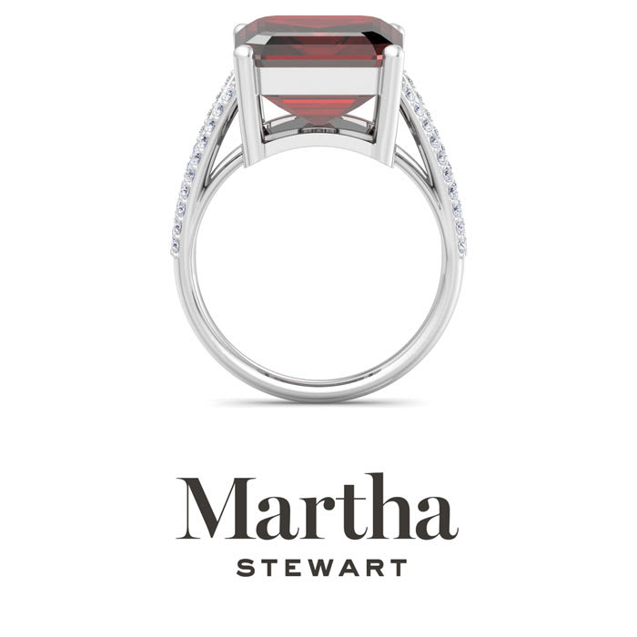 Martha Stewart 10 1/4 Carat Emerald Cut Garnet and Lab Grown Diamond Ring In Sterling Silver