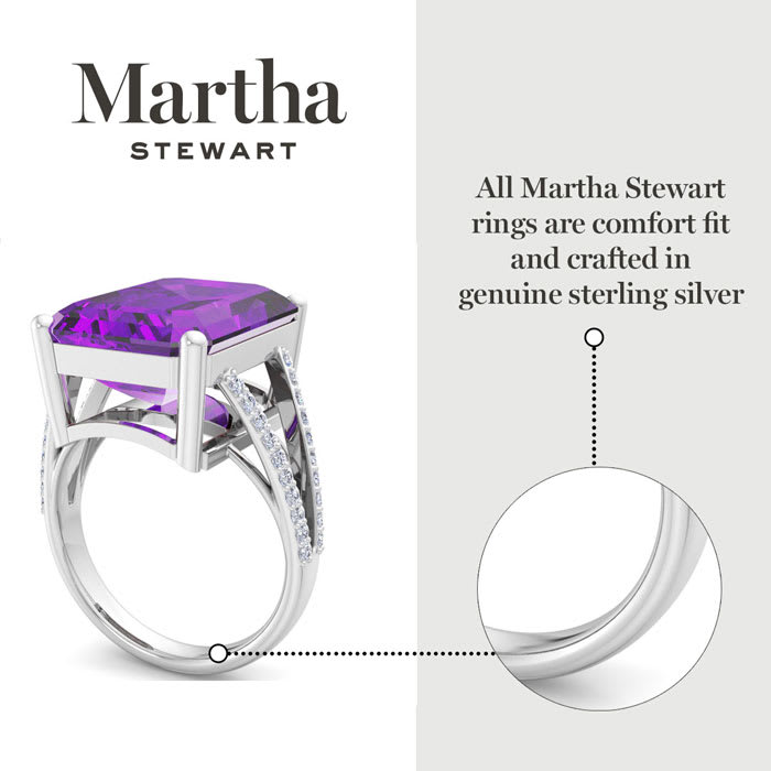 Martha Stewart 10 1/4 Carat Emerald Cut Amethyst and Lab Grown Diamond Ring In Sterling Silver
