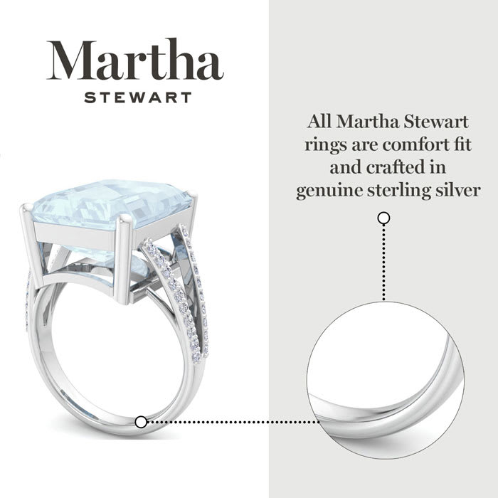 Martha Stewart 10 1/4 Carat Emerald Cut Aquamarine and Lab Grown Diamond Ring In Sterling Silver