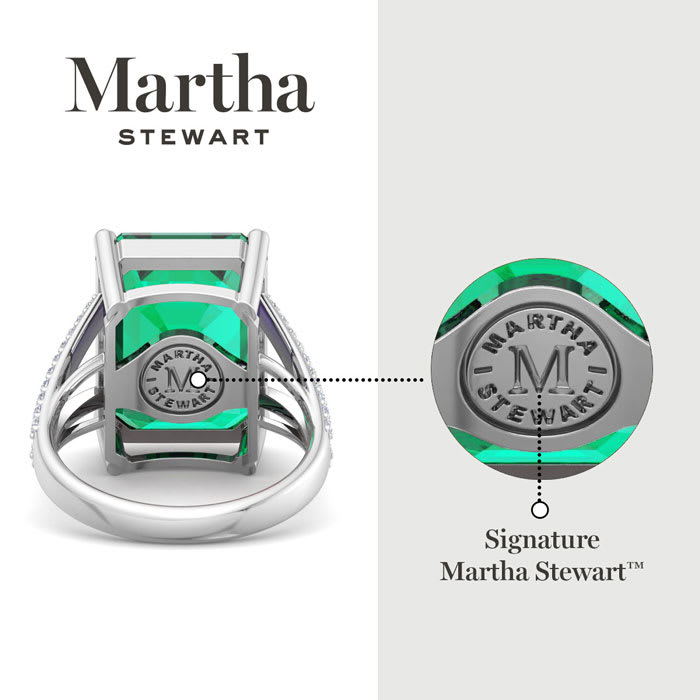 Martha Stewart 10 1/4 Carat Emerald Cut Emerald and Lab Grown Diamond Ring In Sterling Silver