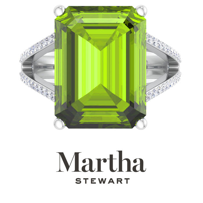 Martha Stewart 10 1/4 Carat Emerald Cut Peridot and Lab Grown Diamond Ring In Sterling Silver