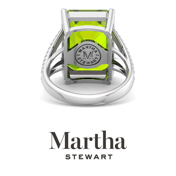 Martha Stewart 10 1/4 Carat Emerald Cut Peridot and Lab Grown Diamond Ring In Sterling Silver