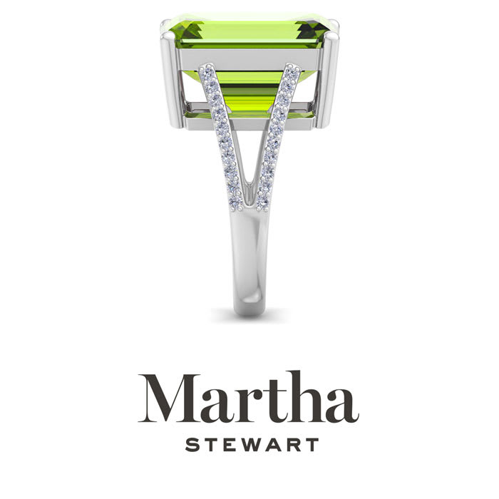 Martha Stewart 10 1/4 Carat Emerald Cut Peridot and Lab Grown Diamond Ring In Sterling Silver