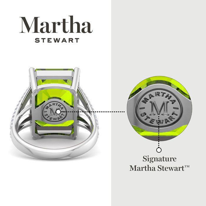 Martha Stewart 10 1/4 Carat Emerald Cut Peridot and Lab Grown Diamond Ring In Sterling Silver
