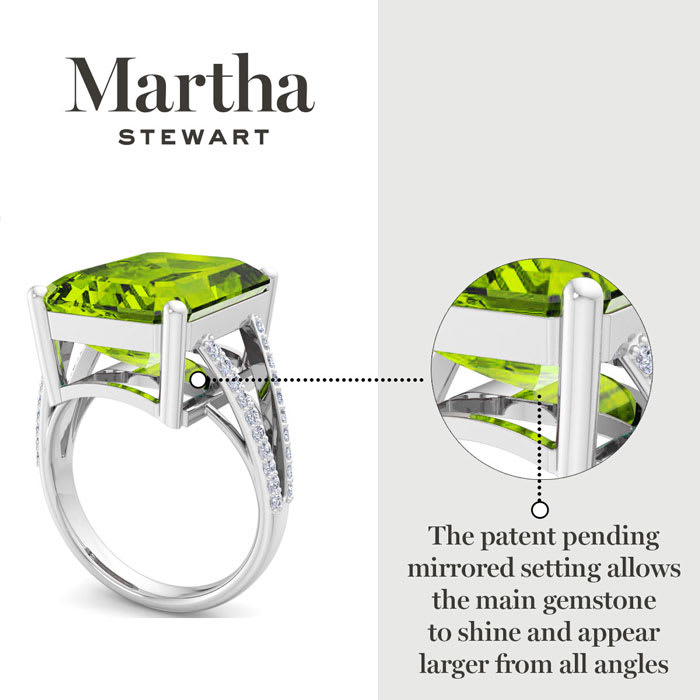 Martha Stewart 10 1/4 Carat Emerald Cut Peridot and Lab Grown Diamond Ring In Sterling Silver