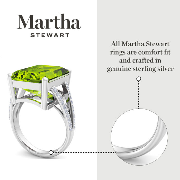 Martha Stewart 10 1/4 Carat Emerald Cut Peridot and Lab Grown Diamond Ring In Sterling Silver
