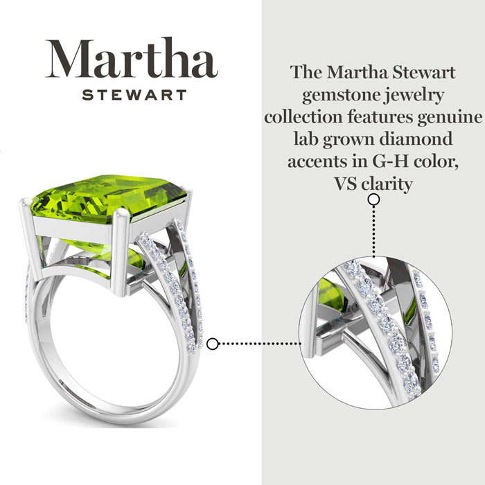 Martha Stewart 10 1/4 Carat Emerald Cut Peridot and Lab Grown Diamond Ring In Sterling Silver