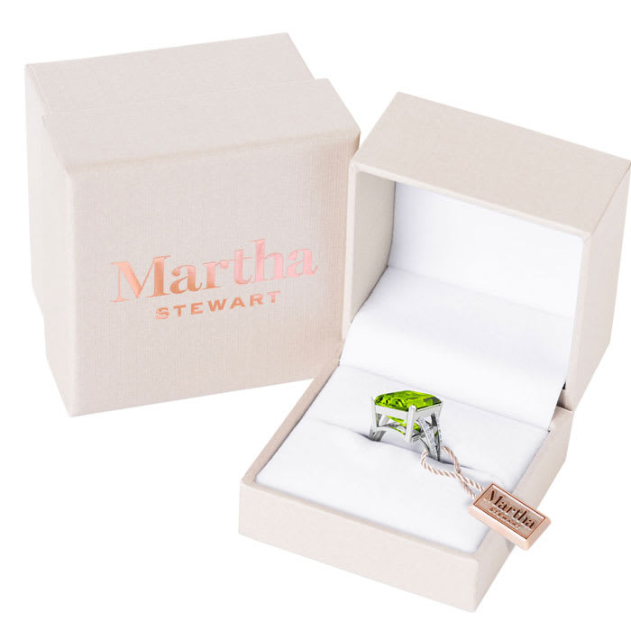Martha Stewart 10 1/4 Carat Emerald Cut Peridot and Lab Grown Diamond Ring In Sterling Silver