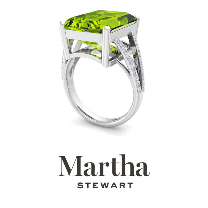Martha Stewart 10 1/4 Carat Emerald Cut Peridot and Lab Grown Diamond Ring In Sterling Silver