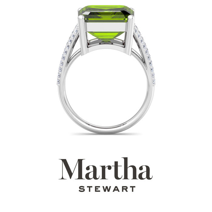 Martha Stewart 10 1/4 Carat Emerald Cut Peridot and Lab Grown Diamond Ring In Sterling Silver