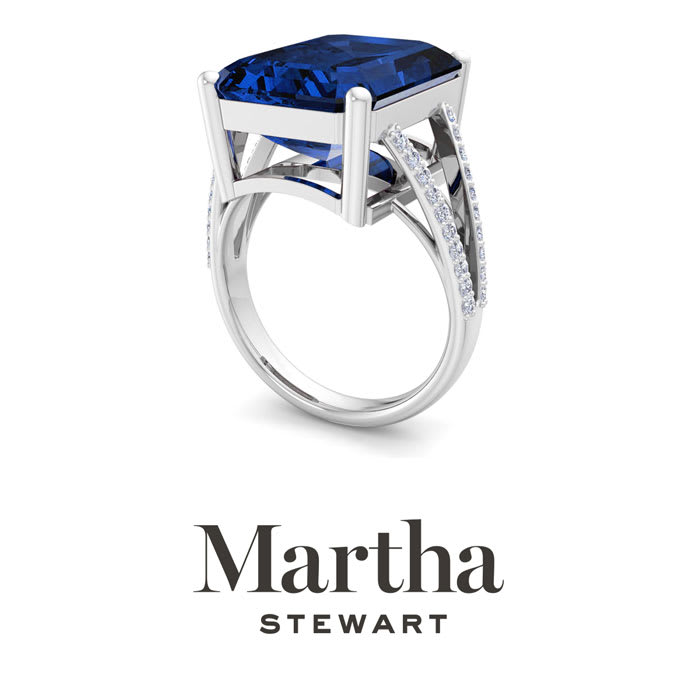 Martha Stewart 10 1/4 Carat Emerald Cut Sapphire and Lab Grown Diamond Ring In Sterling Silver