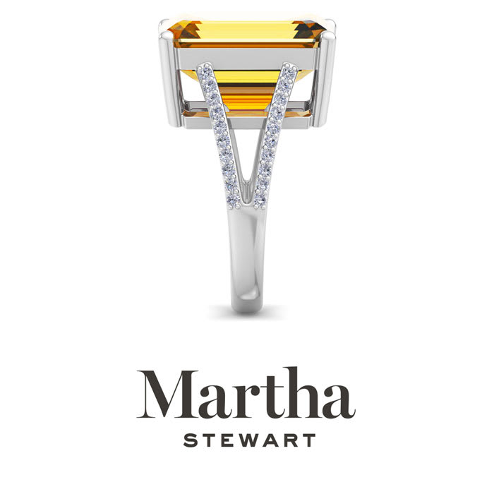 Martha Stewart 10 1/4 Carat Emerald Cut Citrine and Lab Grown Diamond Ring In Sterling Silver