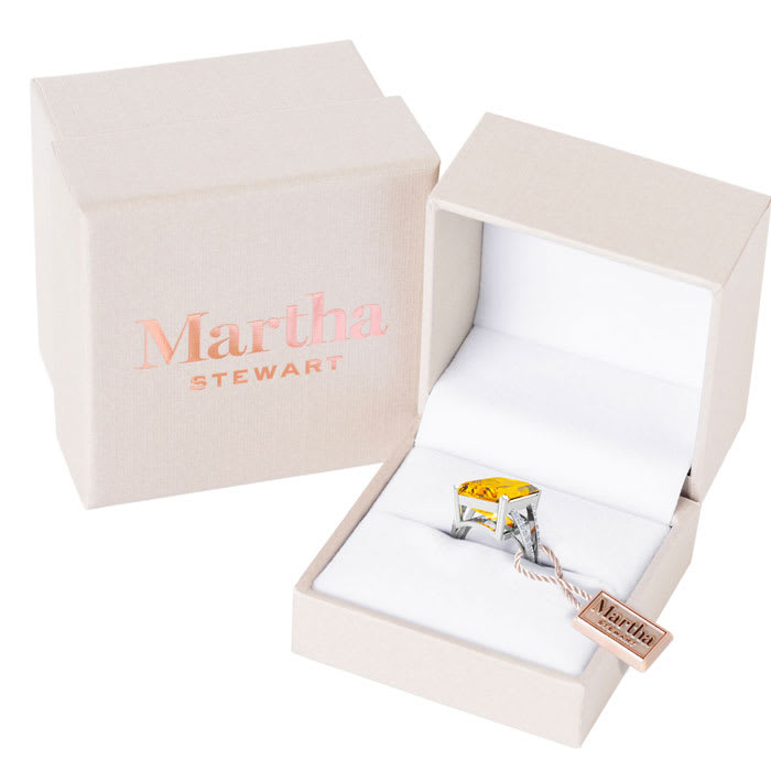 Martha Stewart 10 1/4 Carat Emerald Cut Citrine and Lab Grown Diamond Ring In Sterling Silver
