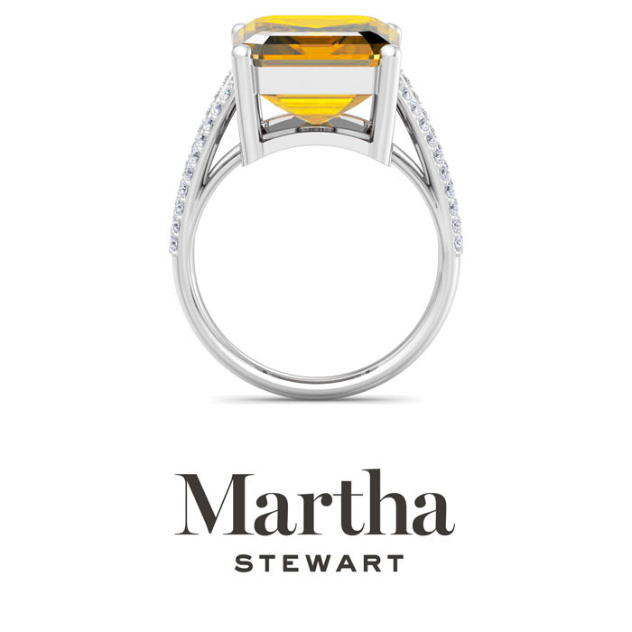 Martha Stewart 10 1/4 Carat Emerald Cut Citrine and Lab Grown Diamond Ring In Sterling Silver