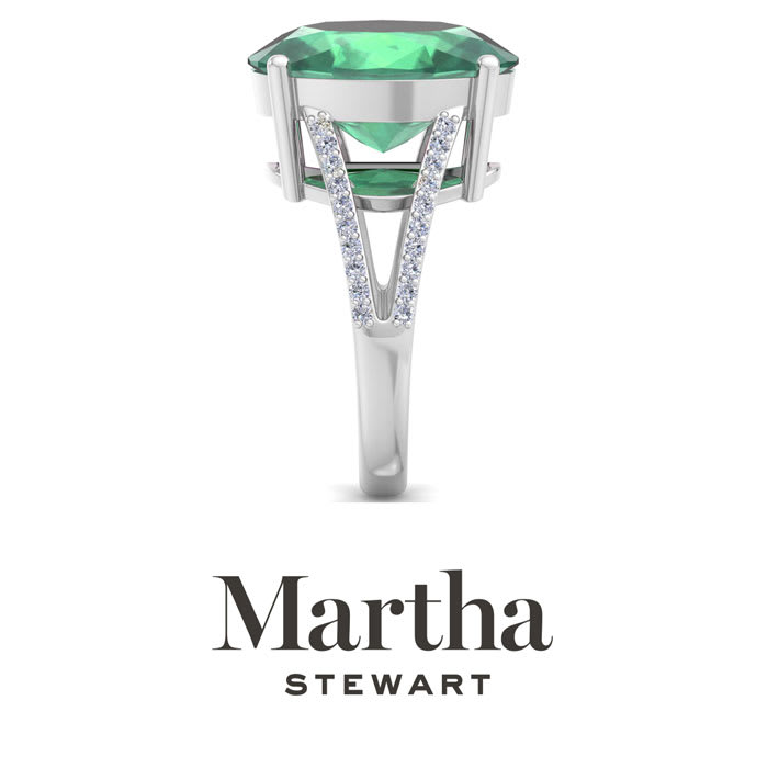 Martha Stewart 10 1/4 Carat Oval Shape Emerald and Lab Grown Diamond Ring In Sterling Silver