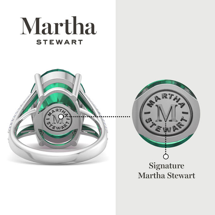 Martha Stewart 10 1/4 Carat Oval Shape Emerald and Lab Grown Diamond Ring In Sterling Silver