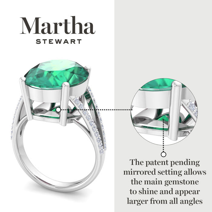 Martha Stewart 10 1/4 Carat Oval Shape Emerald and Lab Grown Diamond Ring In Sterling Silver