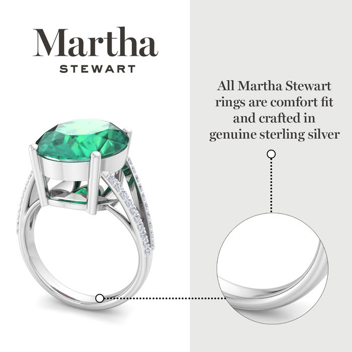 Martha Stewart 10 1/4 Carat Oval Shape Emerald and Lab Grown Diamond Ring In Sterling Silver