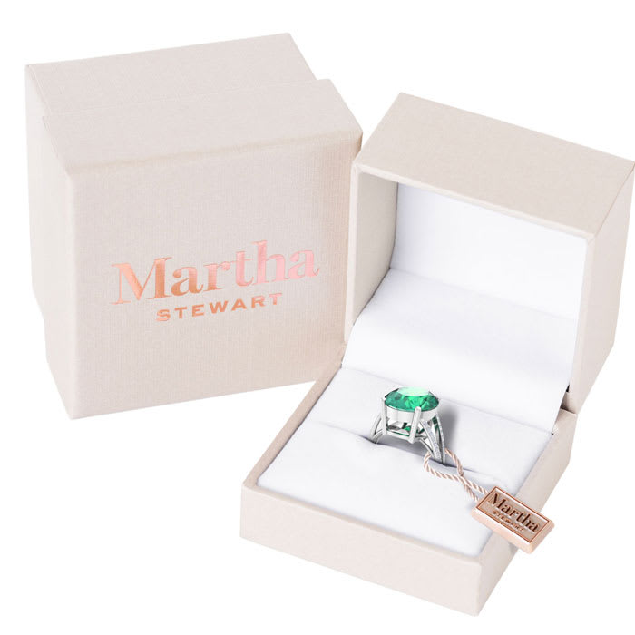 Martha Stewart 10 1/4 Carat Oval Shape Emerald and Lab Grown Diamond Ring In Sterling Silver